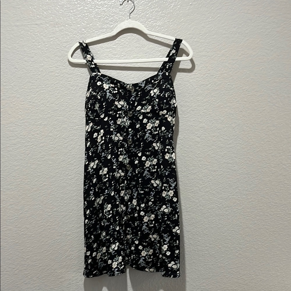Wallflower Black Floral Mini Dress with removable cups Size Large Sleeveless Y2K